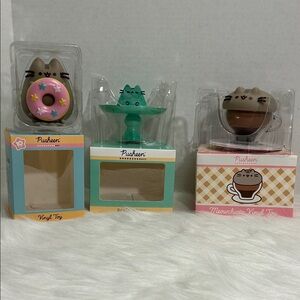 New Pusheen Collectible Trio – Pink Donut vinyl , candle holder Brown Coffee